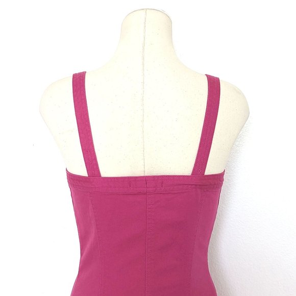 NWT Betsey Johnson Fuchsia Pink Denim Corset Fit Flare Cotton Mini Dress - Picture 6 of 10